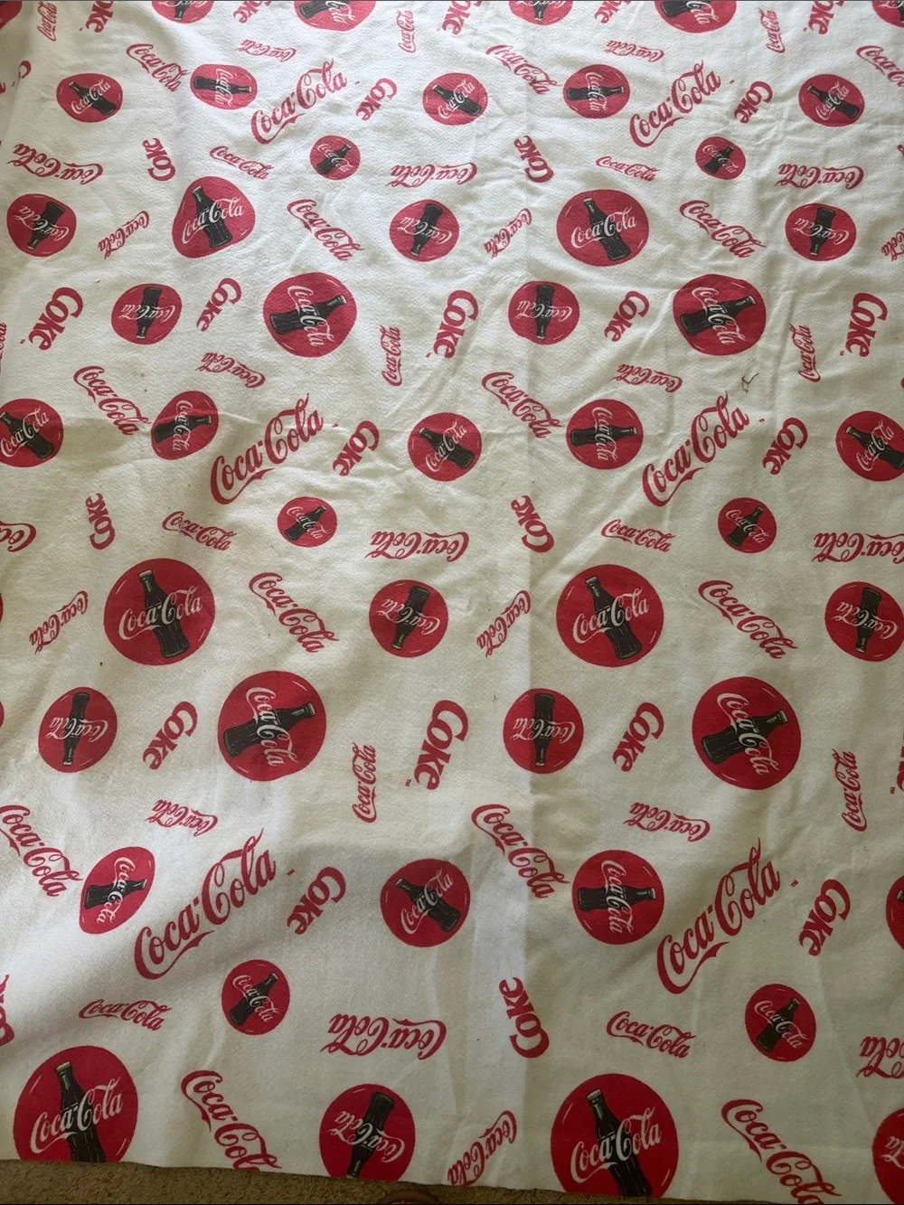 VTG 1997 Coca-Cola Fleece Blanket 88x72 Craft DIY Fabric Owen Made In USA 90s Co